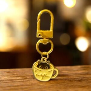 Gold Cat Coffee ☕️ Keychain Charm